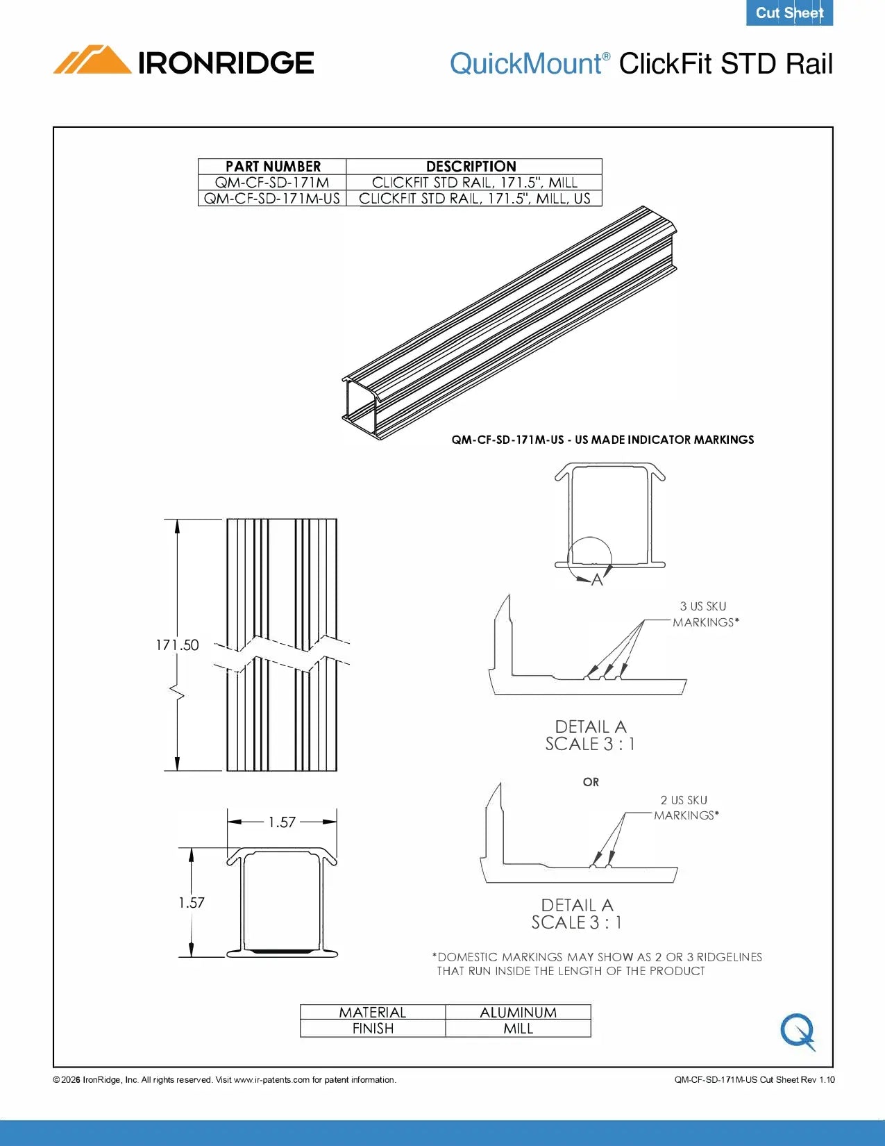 QM-CF-SD-171M-US ClickFit STD Rail