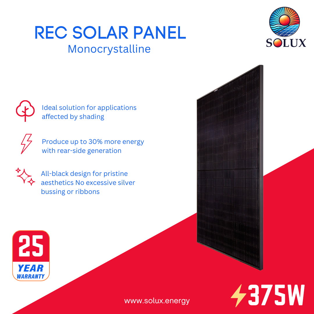 This is an image of REC Solar 375Watt 144 Half-Cell Silver Frame Solar Panels
