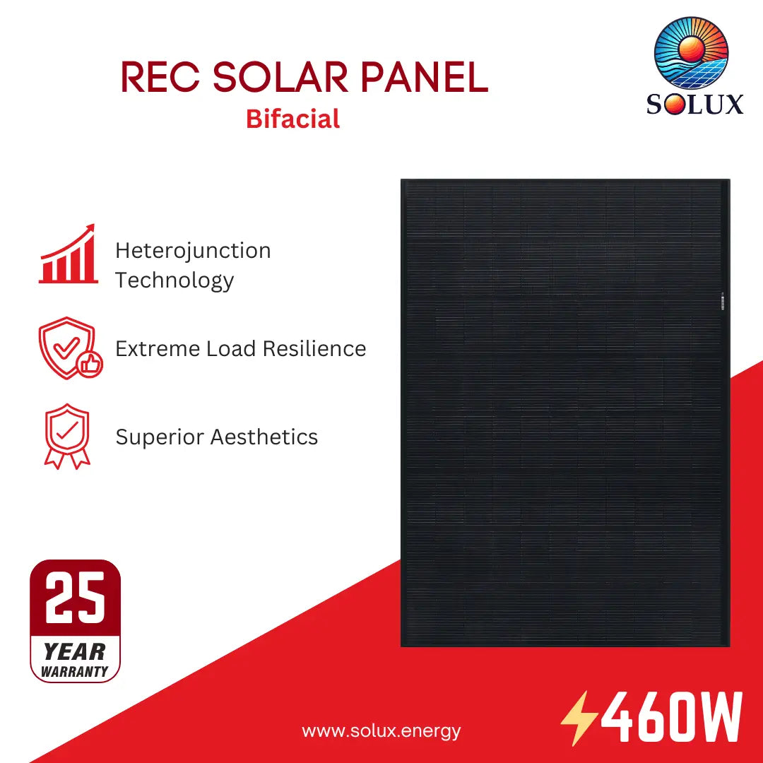 This is an image of REC Solar REC460AA-PURE-RX Alpha 460 Watt Bifacial Module