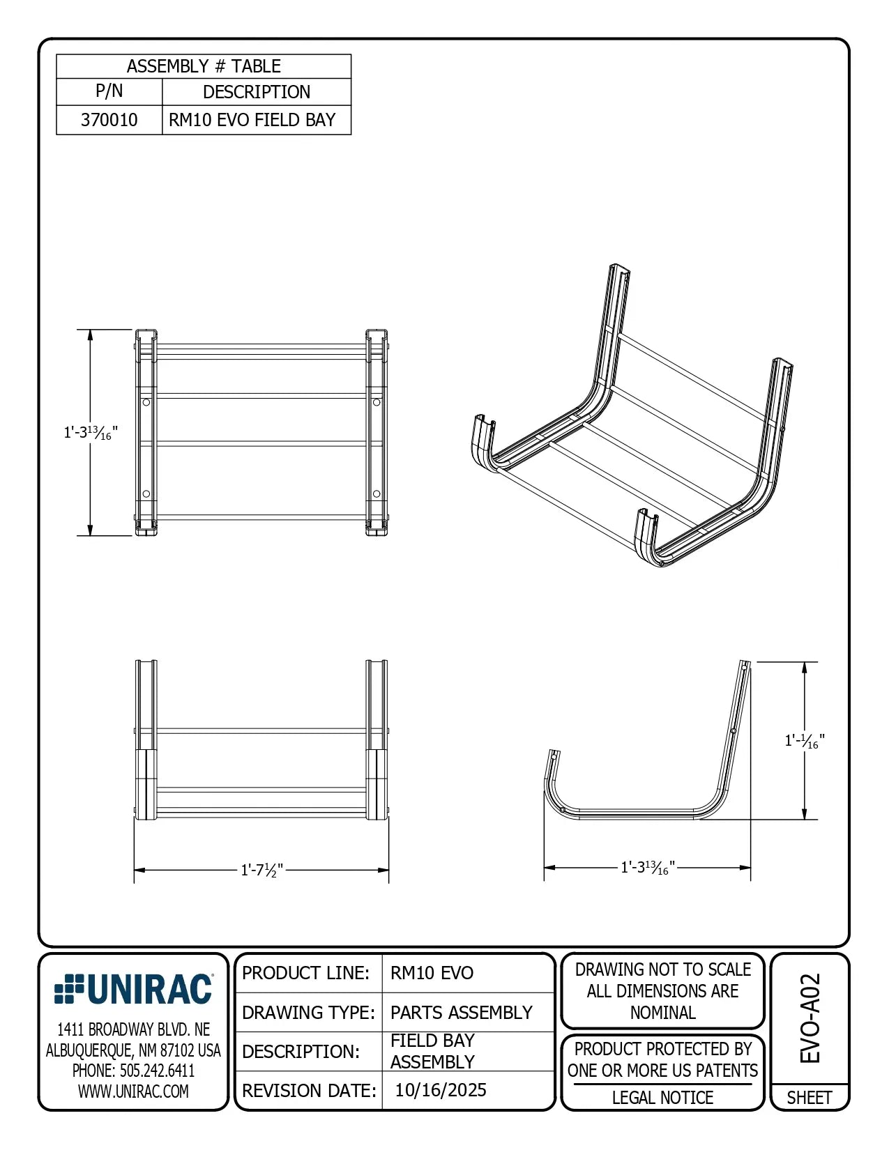 Unirac RM10 EVO FIELD BAY (US) (Sold Individually, Pkg Qty 50)