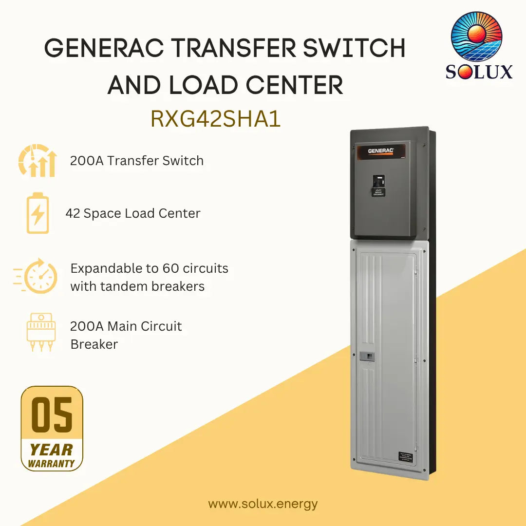 Generac RXG42SHA1 200A, 42 Circuit, NEMA 1 Automatic Transfer Switch and Load Center