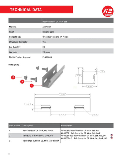 K2 Systems 4000052 Rail Connector CR 44-X, Set, Dark