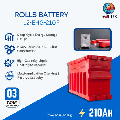 Rolls Surrette 12-EHG-210P 12VDC 210Ah Deep Cycle Battery