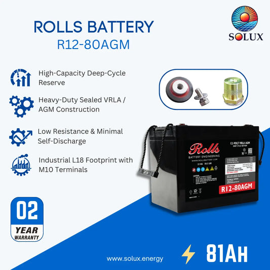 Rolls Surrette R12-80AGM 12VDC 81Ah AGM Deep Cycle Battery