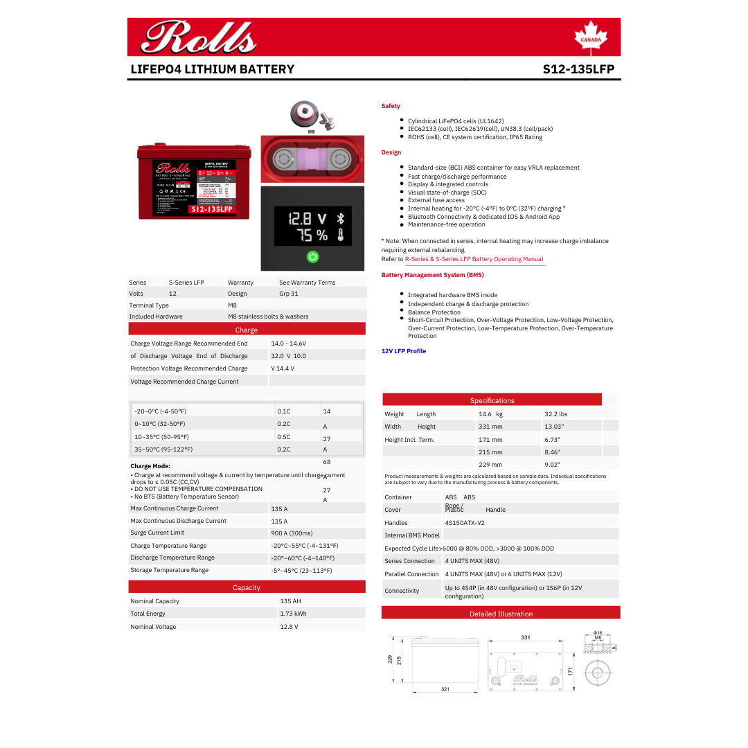 S12-135LFP lifep04 12v battery 