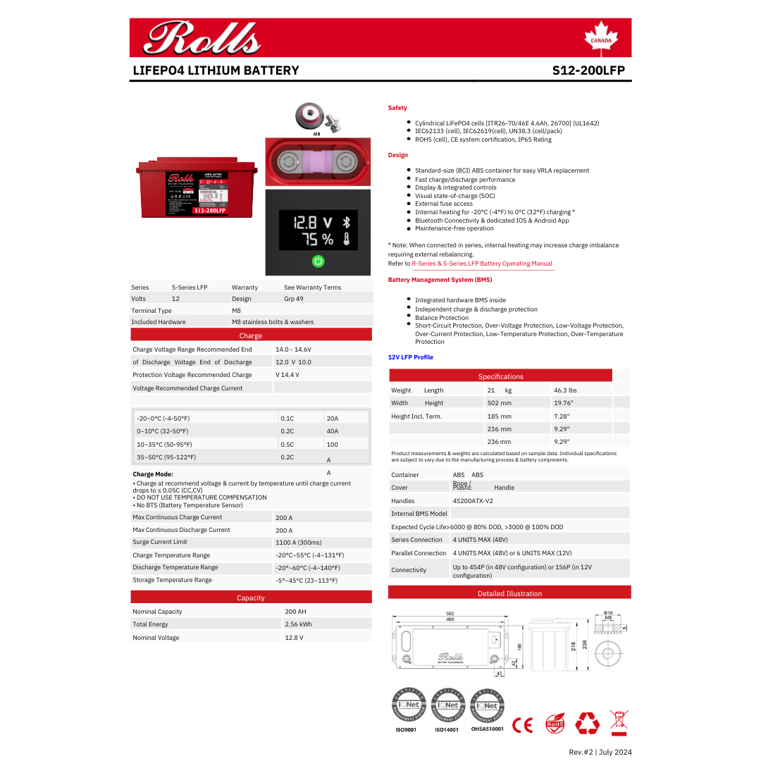 S12-200LFP 12v lithium battery 200ah 
