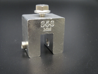 Metal block with 'S5S Mini' branding on a dark background
