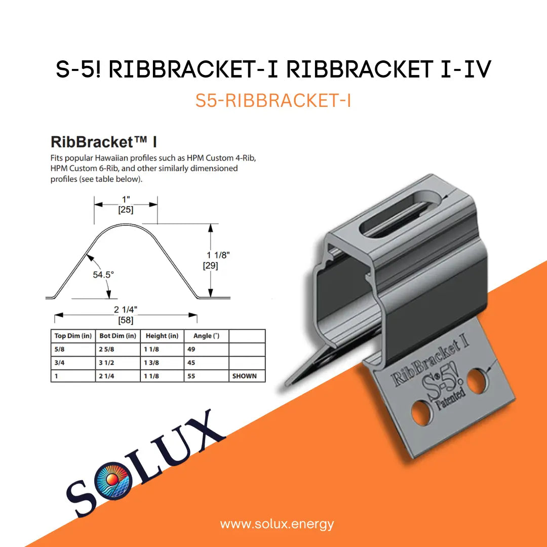 RibBracket I product with technical details and Solux logo on a white and orange background