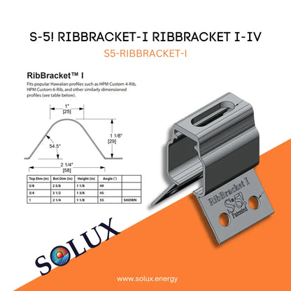 RibBracket I product with technical details and Solux logo on a white and orange background