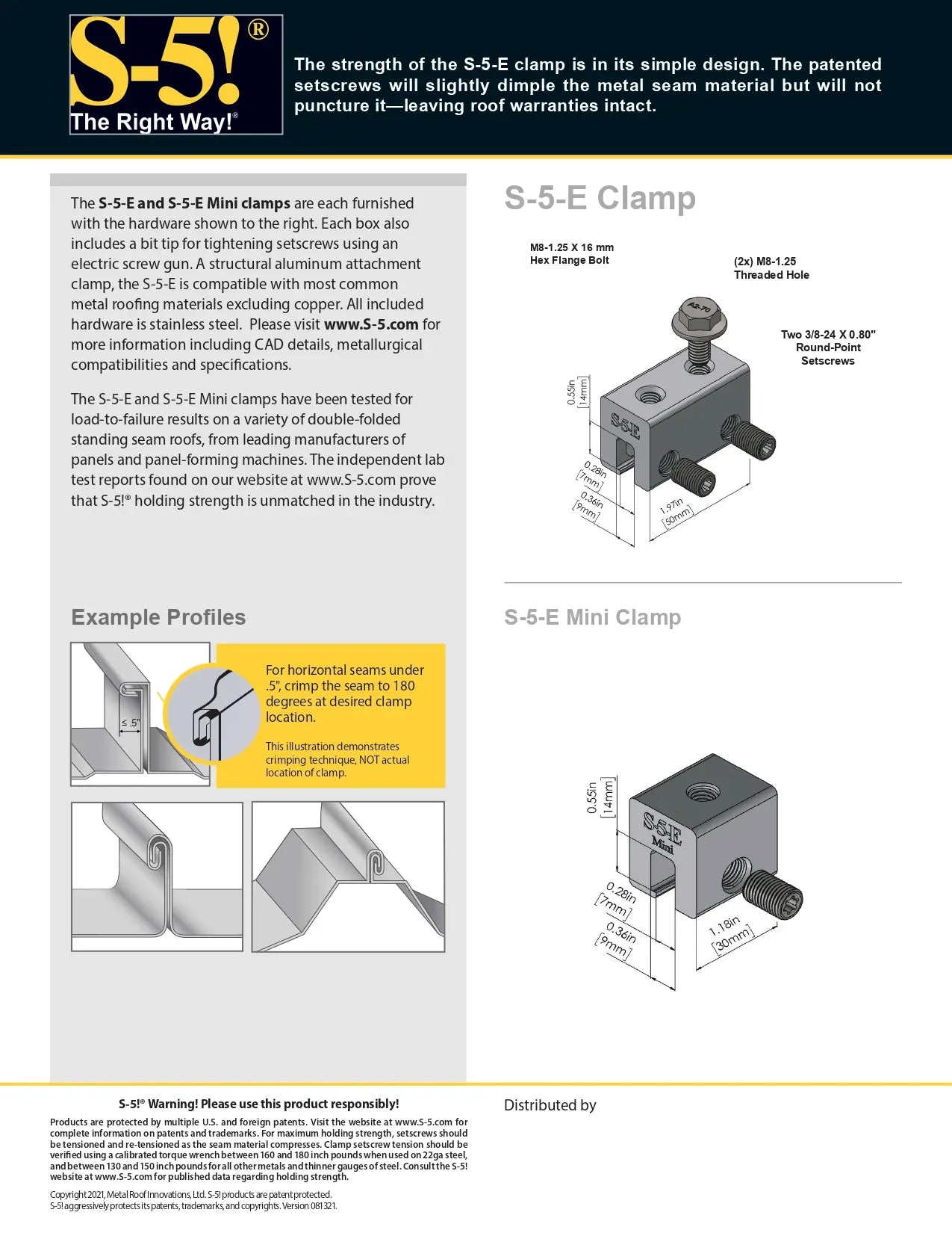 S5-E metal roof seam clamps