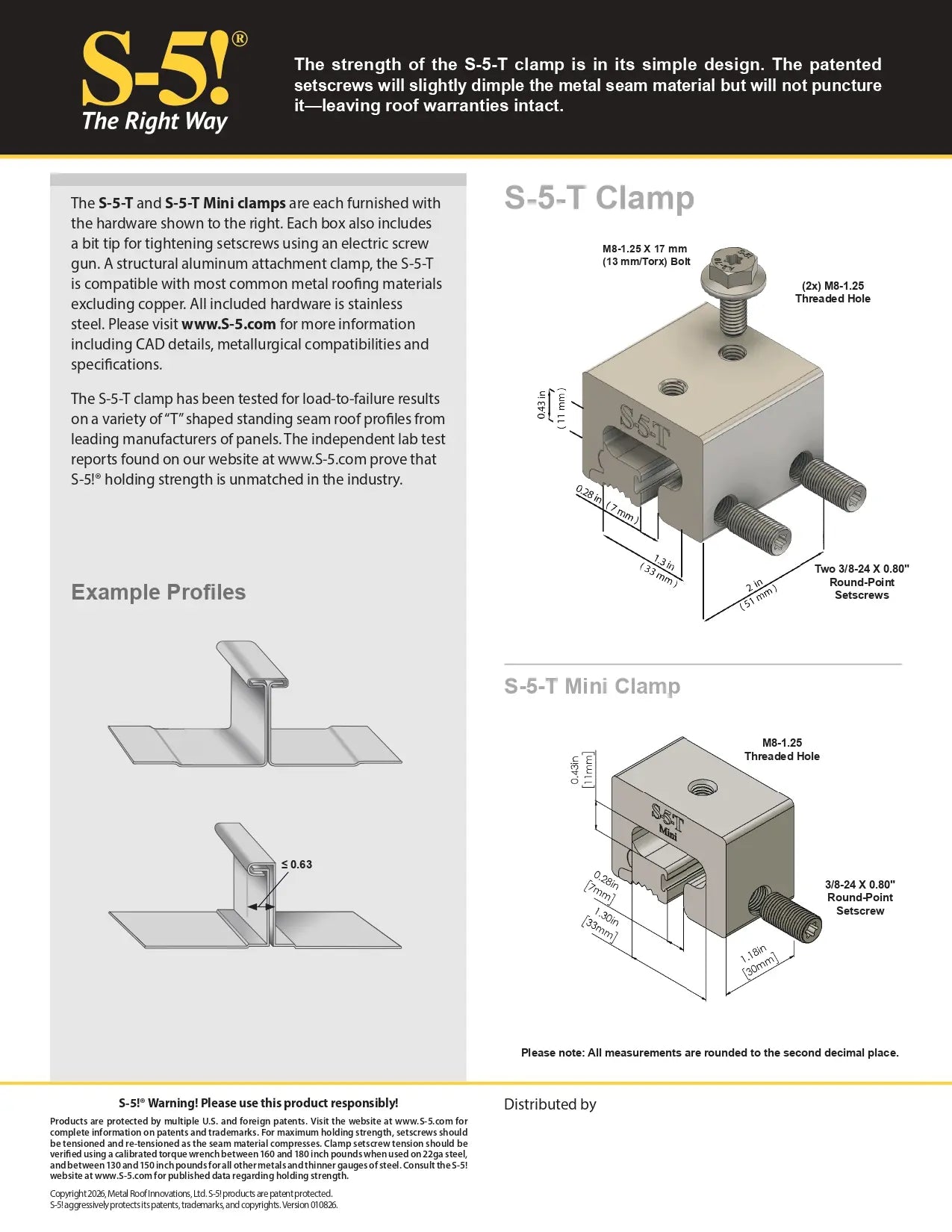 S5-T-MINI t shape seam profile
