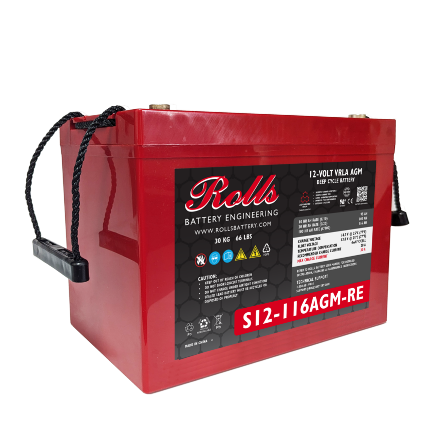 Rolls Surrette S12-116AGM 12VDC 105Ah AGM Deep Cycle Battery