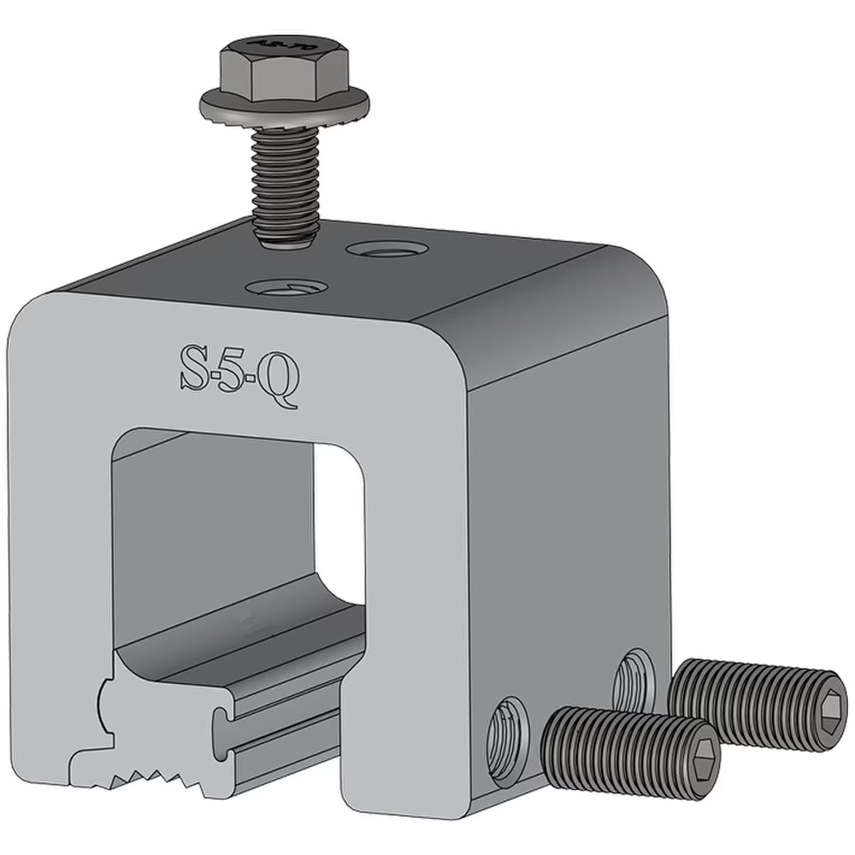 Metal component with threaded holes and bolts on a white background