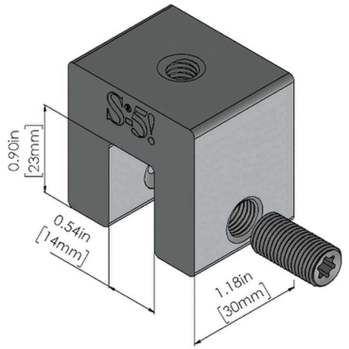 Technical drawing of a mechanical component with dimensions labeled