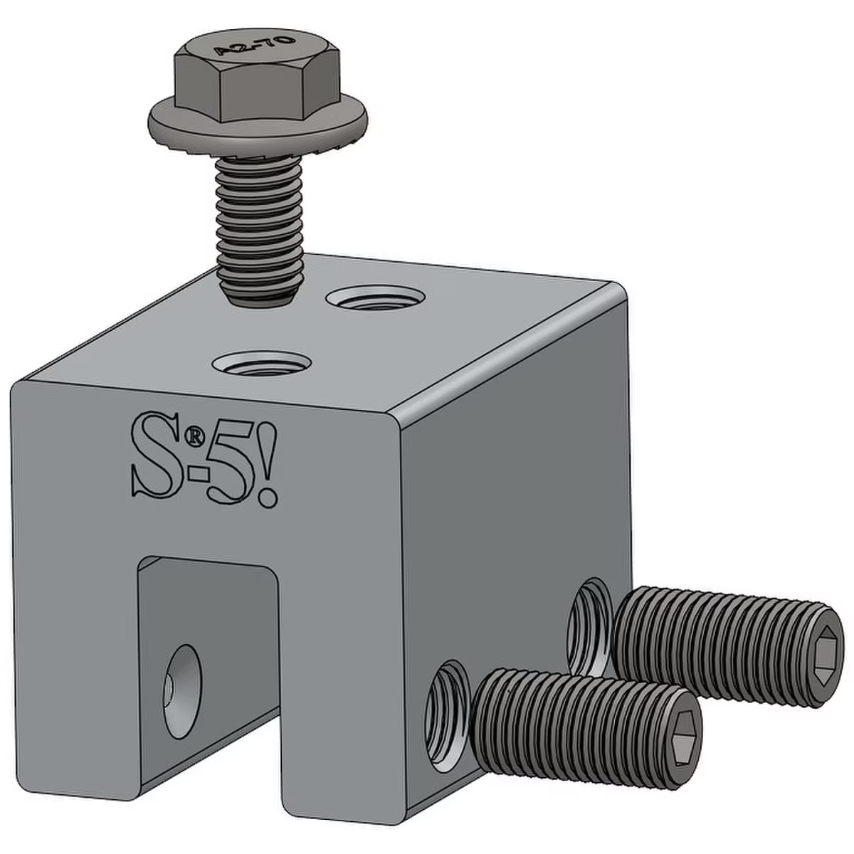 Metal bracket with bolts and 'S-5!' logo on a white background