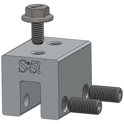 Metal bracket with bolts and 'S-5!' logo on a white background
