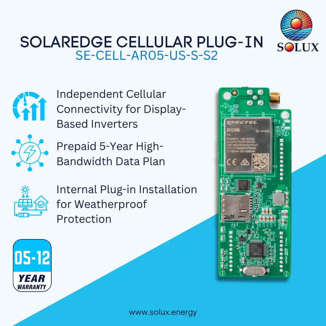 SolarEdge Cellular Modem, 5 year plan, Residential Inverter with Display.