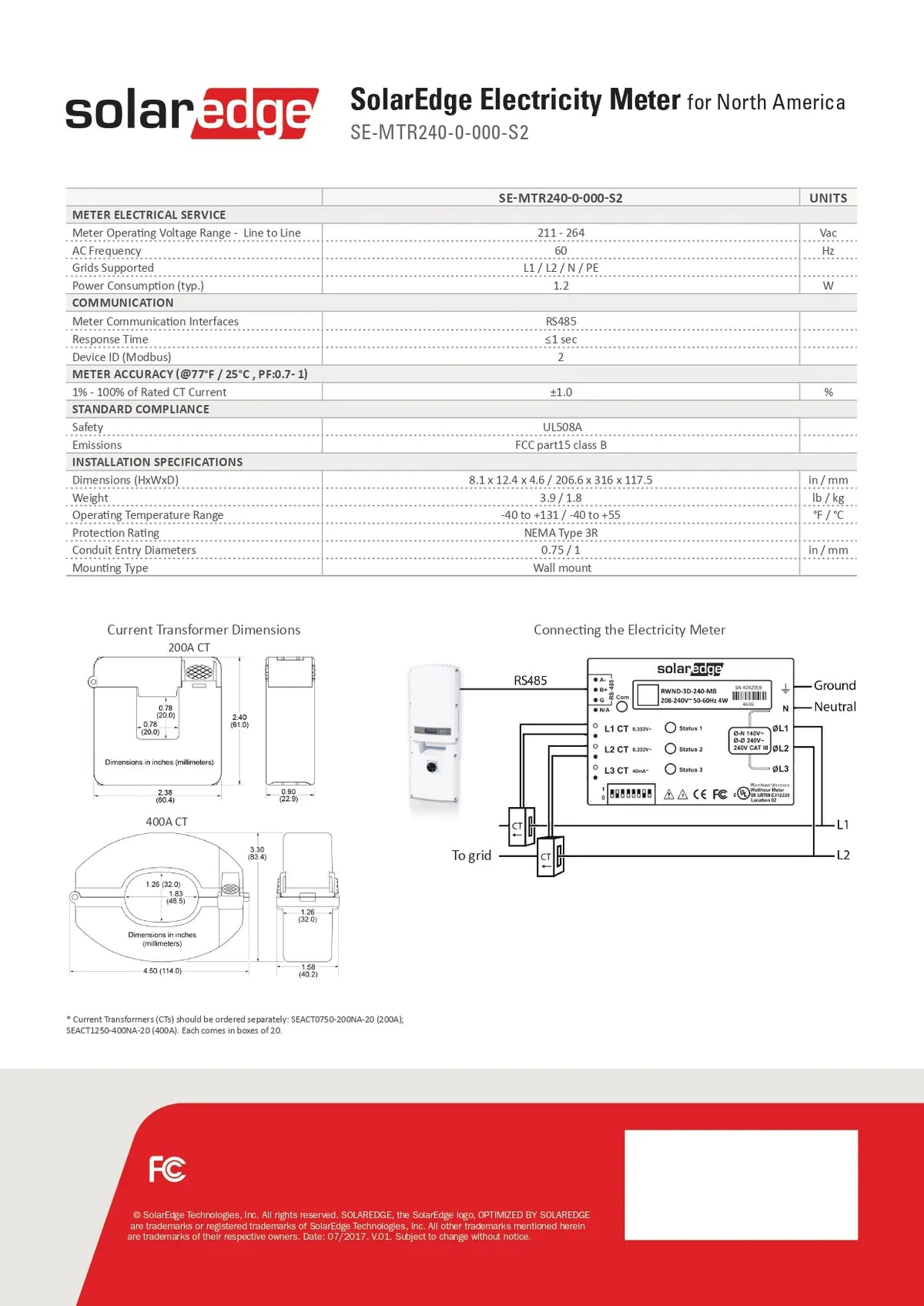 SolarEdge SE-ACT1250-400NA-1 Current Transformer