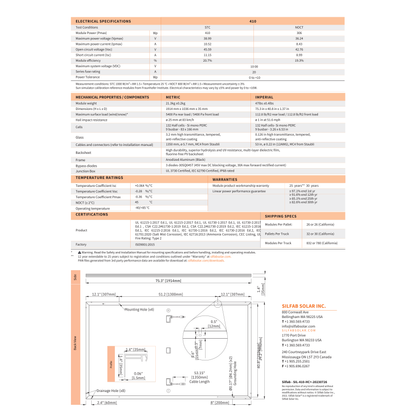 SIL-410HCPLUS Mono Solar Panels Specs