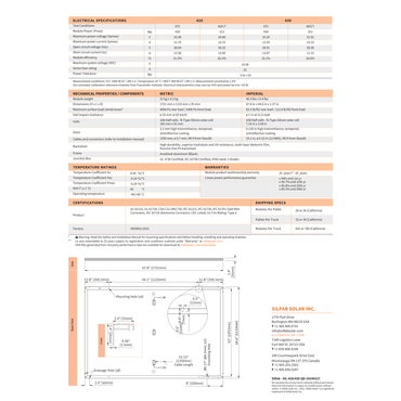 SIL-430-QD-DCA Monocrystalline Solar Panel Specs