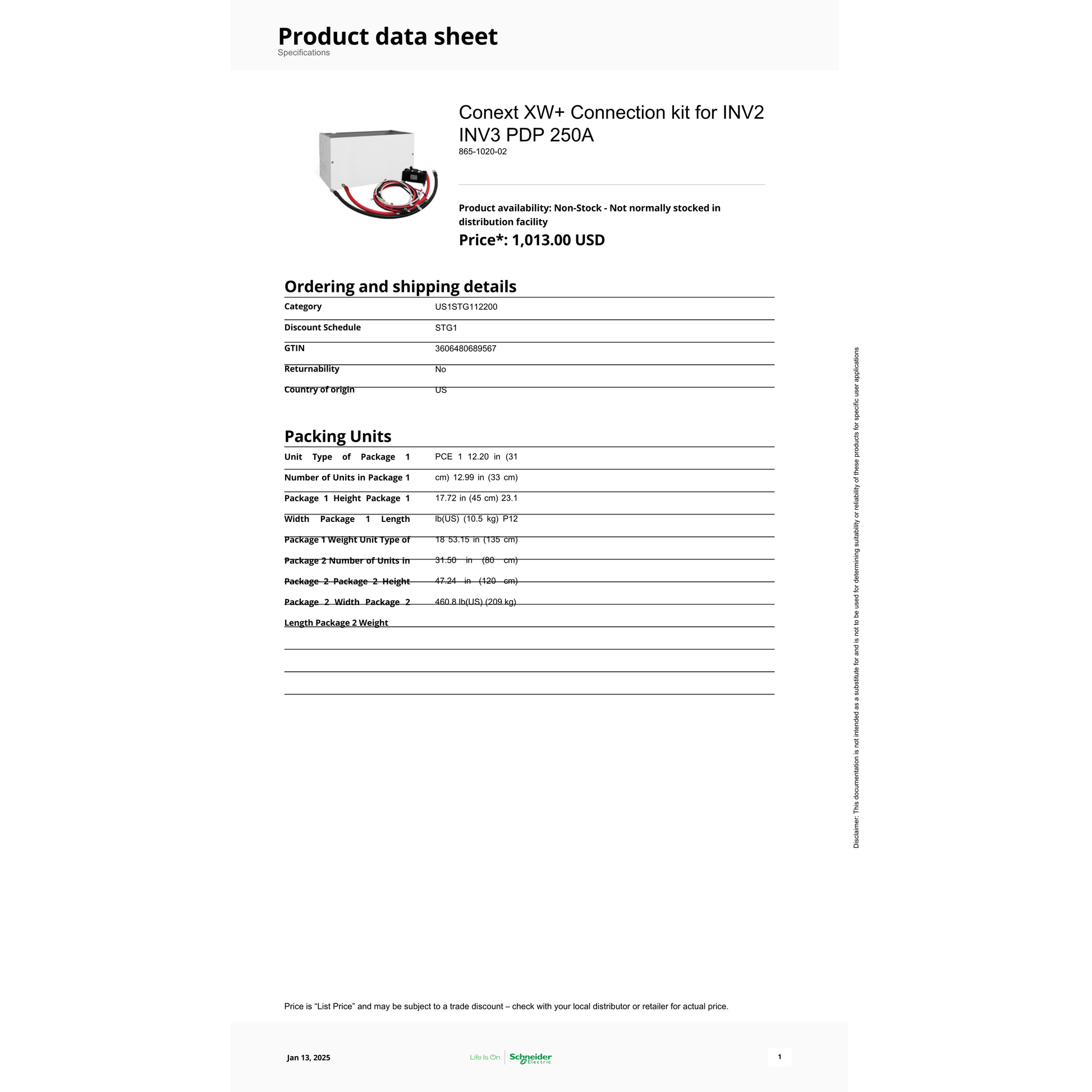 865-1020-02-Schneider Conext XW+ Accessories