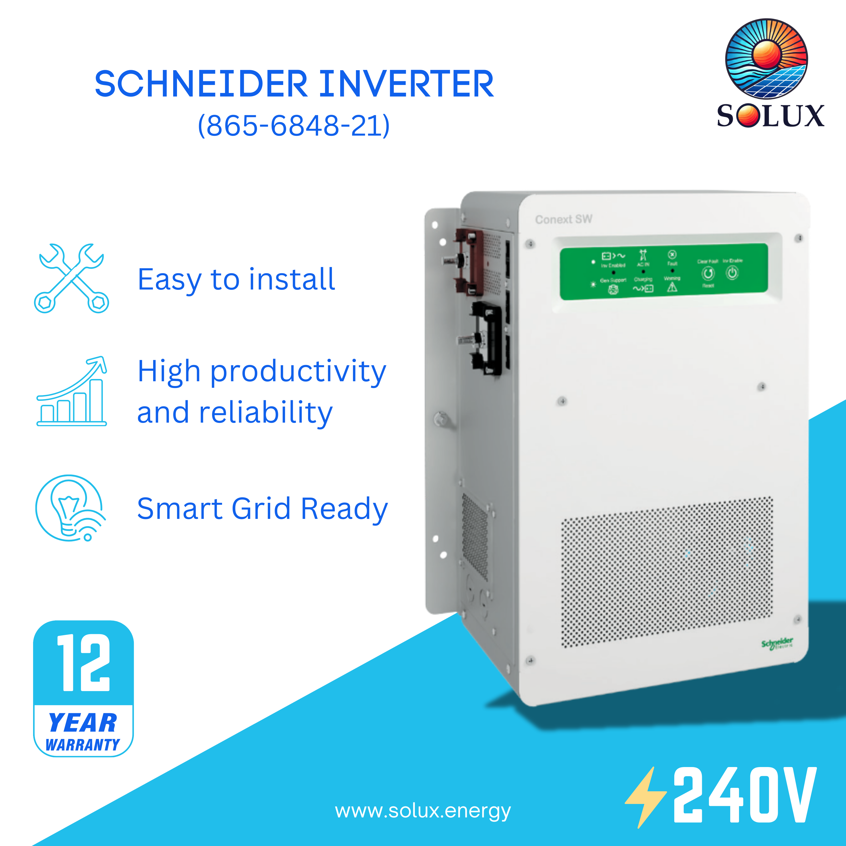Schneider Electric Conext XW Pro 6.8kW: Advanced hybrid inverter for residential and commercial solar.