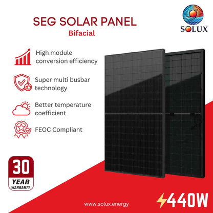 This is an image of Seraphim SEG-440-BTD-BG 440W BoB Bifacial Solar Panel