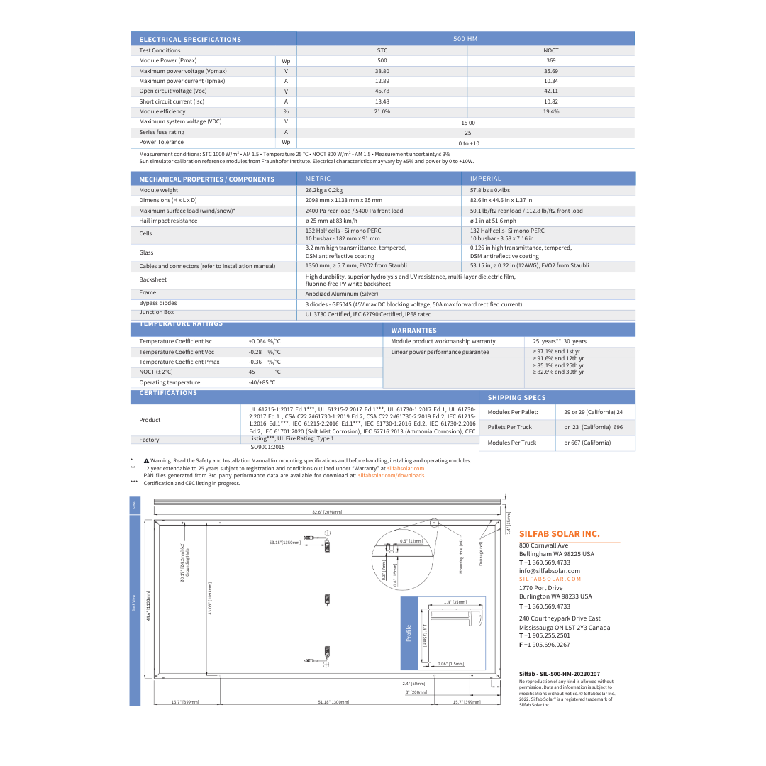 SIL-500-HM silfab 500 spec sheet