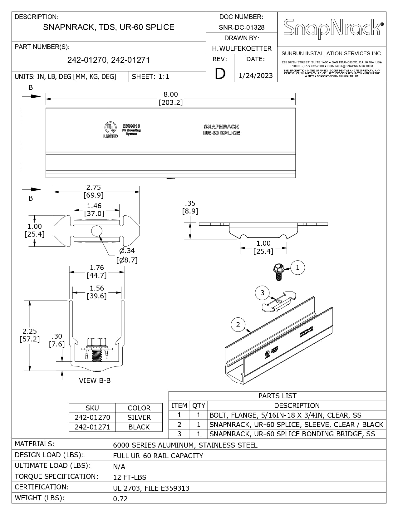 242-01271 snapnrack rail splice​