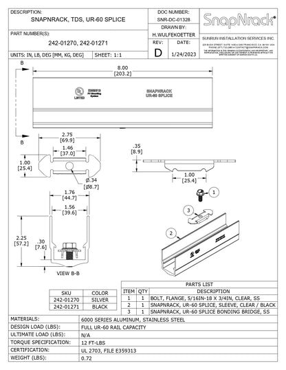 242-01271 snapnrack rail splice​