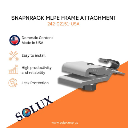 SnapNRack Frame Attachment in an orange and white background, Domestic content