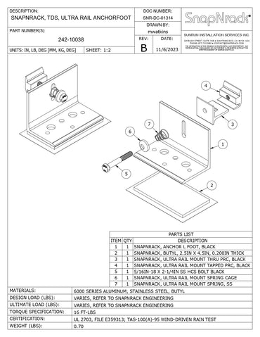 242-10038 snapnrack anchor foot