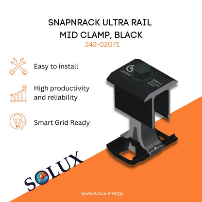 This is an image of Snap N Rack Mid Clamp, Ultra Rail Clamp, Black