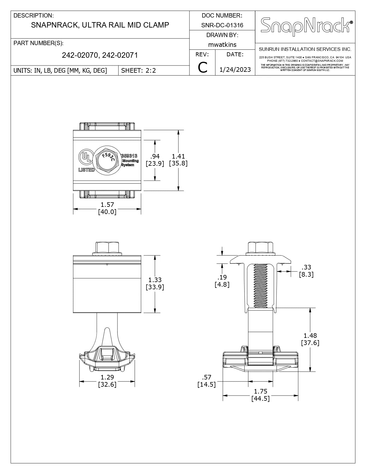 242-02071 snap n rack mid clamp