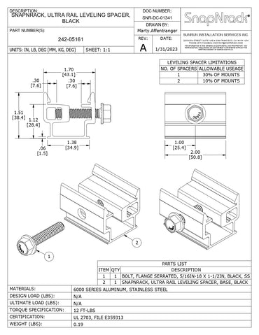 242-05161 snapnrack leveling spacer