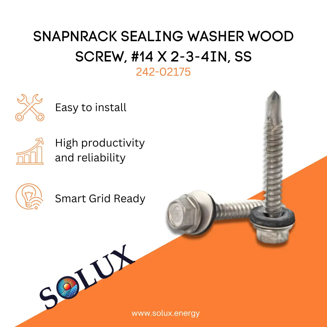 This is an image of SnapNrack Washer Head Wood Screws, #14 X 2-3-4IN, SS