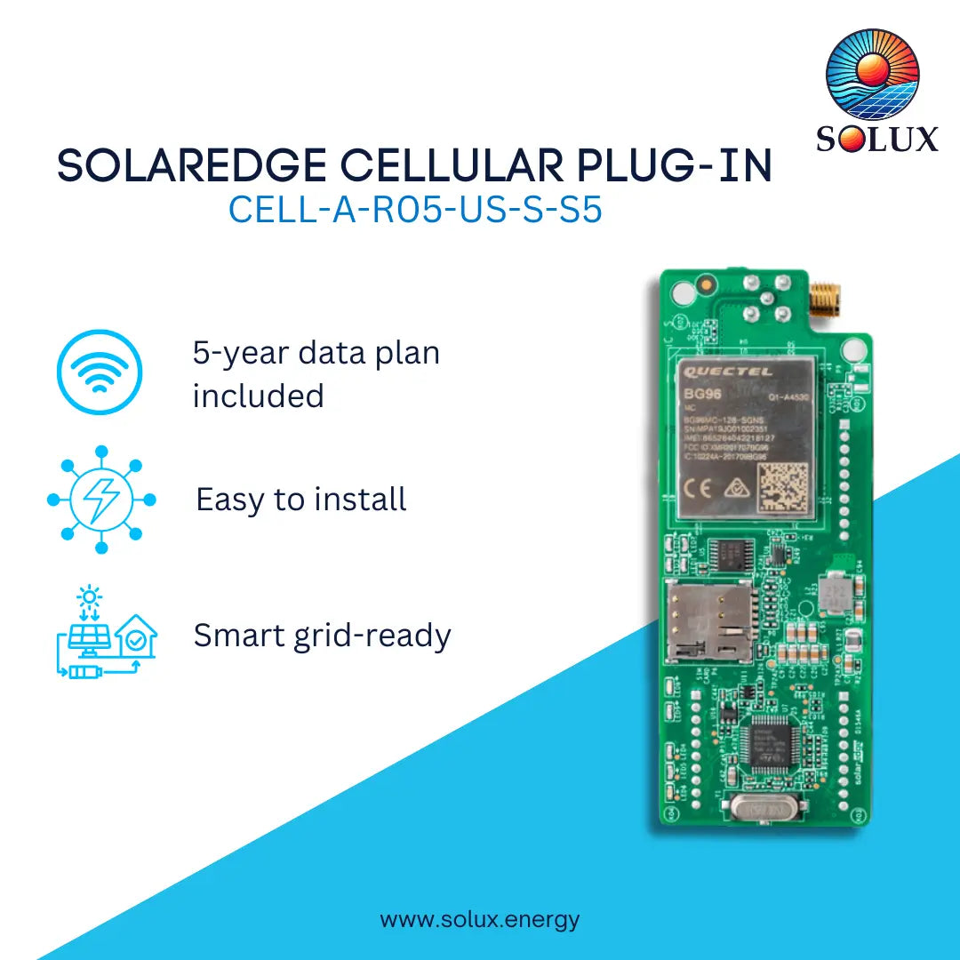This is a graphic image of solaredge cellular plug in with data plan CELL-A-R05-US-S-S5 for inverter with display