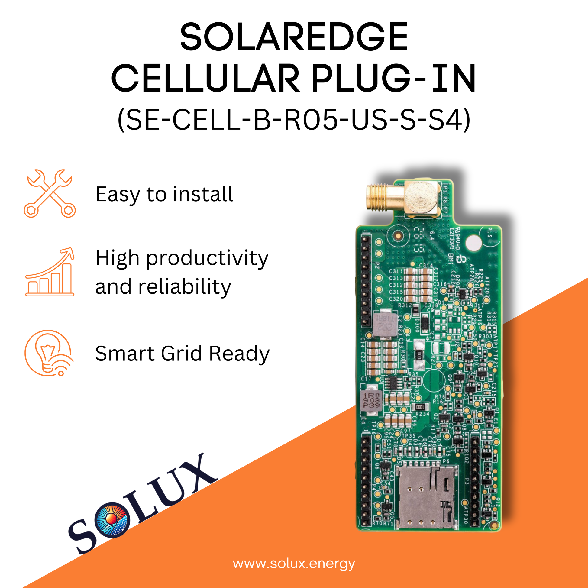 The solaredge commercial 5yr cell kit enables cellular connectivity for remote monitoring and control of your commercial solar system.