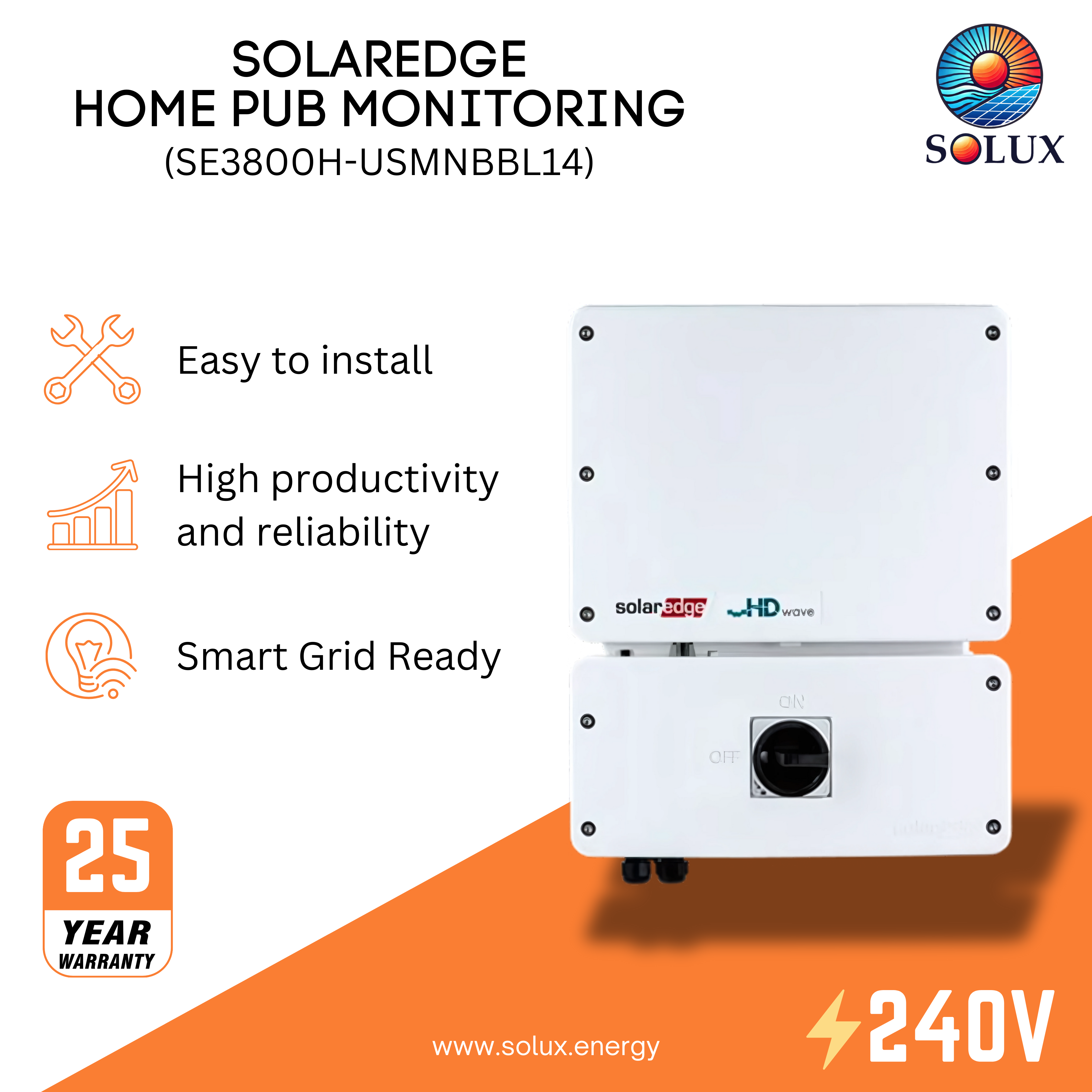 SolarEdge Home Hub 3.8KW W/5 YR Monitoring – Solux, LLC