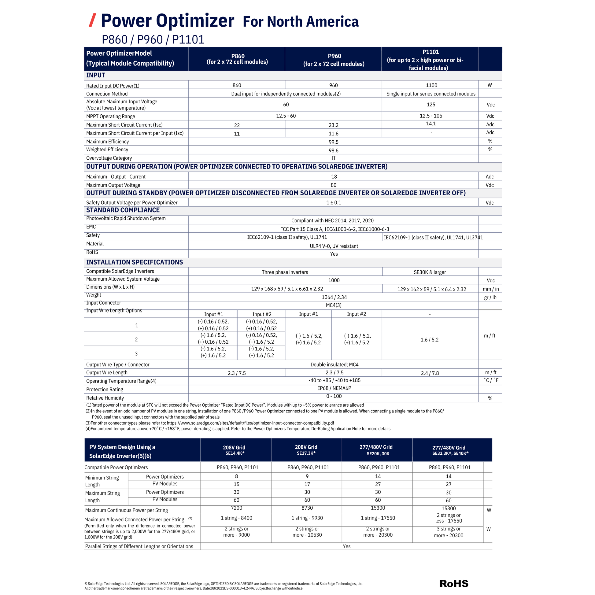 P1101-4NMYMRT solaredge commercial power optimizer