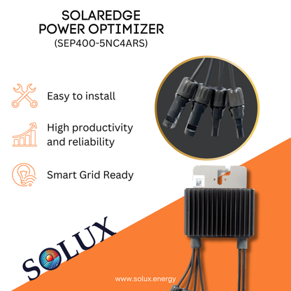 The solaredge p400 power optimizer increases energy output from your solar panels by individually tracking the maximum power point.