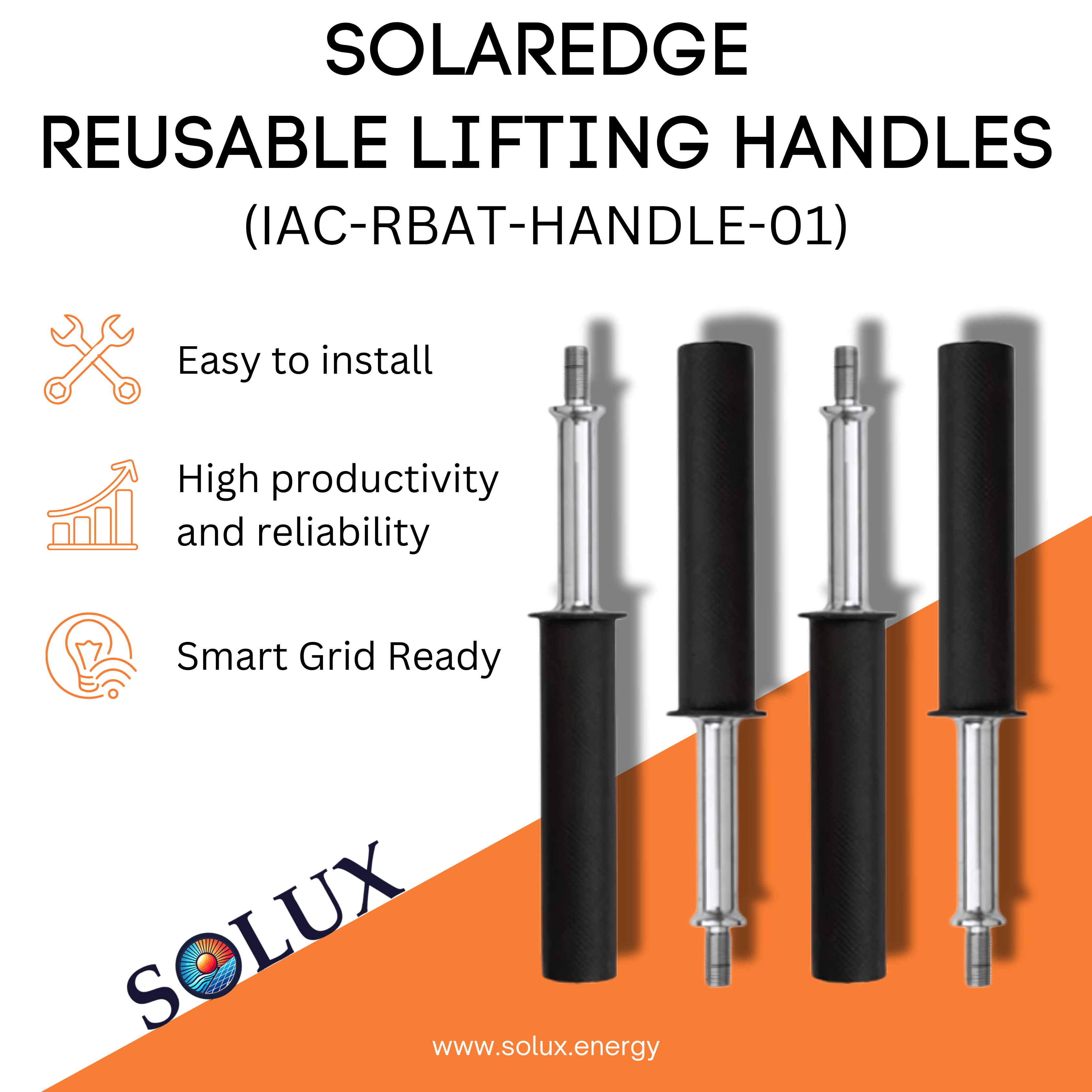 Safely and easily transport your SolarEdge Energy Bank battery with these reusable solaredge battery lifting handles.