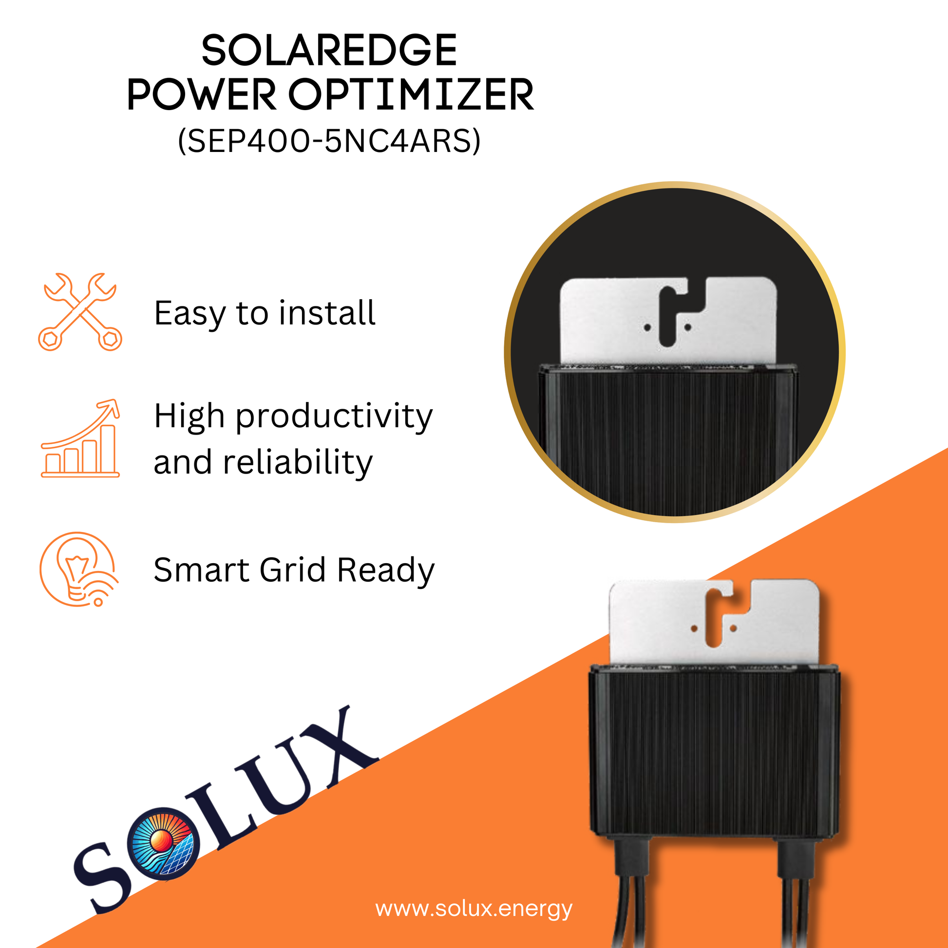 The solaredge s440 power optimizer is designed for residential solar installations, maximizing energy production and safety.