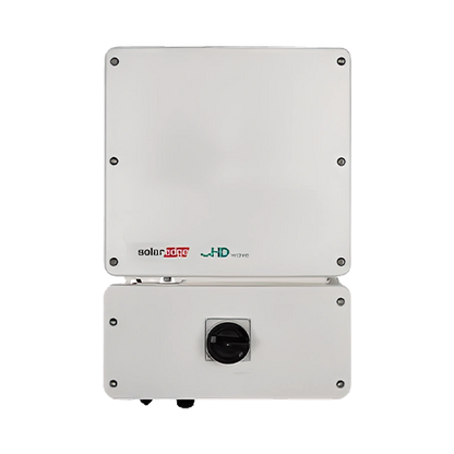 A white solar power inverter system consisting of two stacked rectangular metal boxes with screws, featuring the 'solar invert' and 'HD active' logos on the front, set against a plain white background.