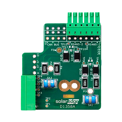 Single product image of a green circuit board module labeled 'solaredge D1358A' with various electronic components and connectors for SE-RS485-SPD3-B-K4