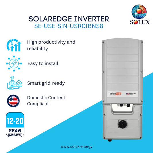 This is a graphic image of SolarEdge Inverter, domestic content compliant