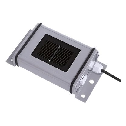 Single product image of solaredge irradiance sensor with a power coated aluminum body, featuring a black vented cover and electrical cable.