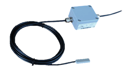 Single product image of module temperature sensor with a 4-20mA output, featuring a blue enclosure and attached cable.