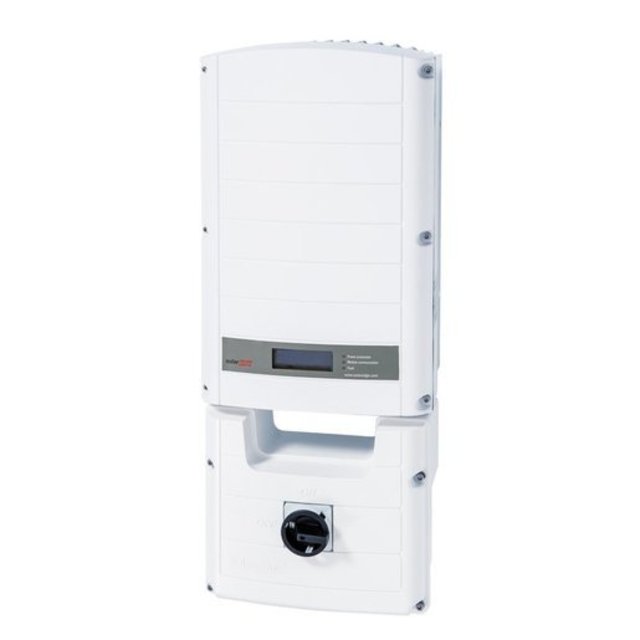 A white solar power inverter unit with a digital display screen and a black rotary switch, shown against a plain white background.