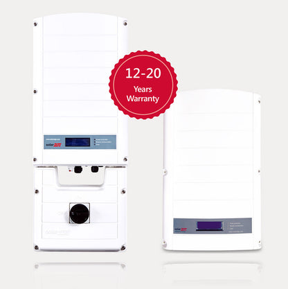 Product Image of solaredge SE33.3K-US solar inverter with 12-20 years warranty badge